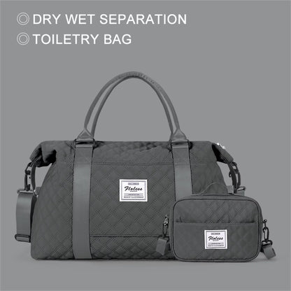 Travel Duffle Bag with Toiletry Bag, Weekender Overnight Bag for Women Carry on Bag Hospital Holdalls, Men Casual Sport Gym Tote Bag Personal Item Bag for Airlines with Wet Pocket Grey