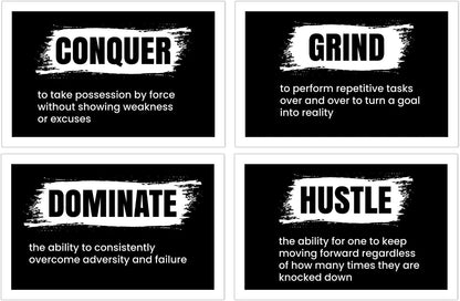 Definition Hustle Dominate Grind Conquer Posters, 11X17 Inches, Set of 4, Motivational Wall Art, Entrepreneur Decor, Inspirational Print, Gym Training Fitness, Hustling